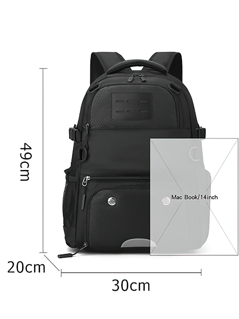 Sports Backpack SF0808 with waterproof material, shoe compartment, and detachable net pocket, size 49x30x20cm.